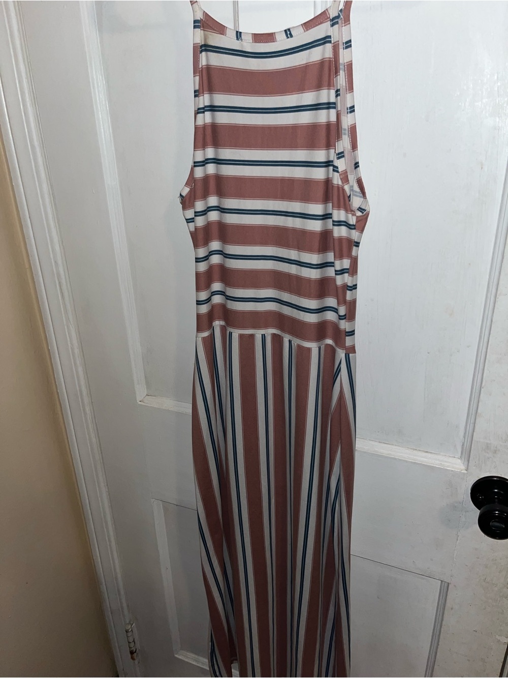 Caution To The Wind Striped Sleeveless Maxi in Dusty Rose, White & Navy